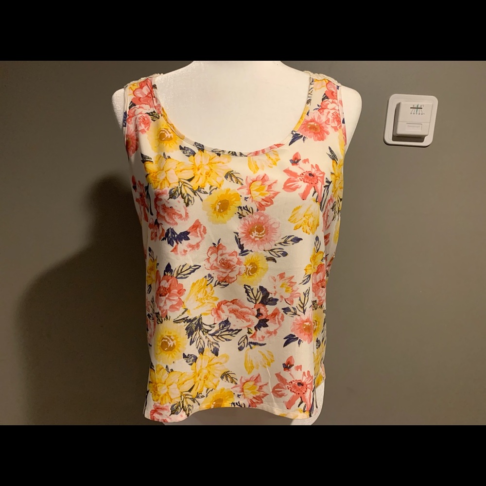 Floral tank top with crochet in back